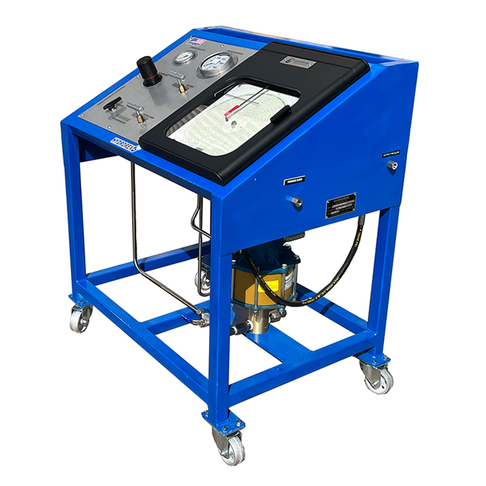 hydrostatic test cart with pressure chart recorder for testing pipes and spools