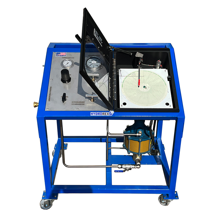 pressure test cart with pressure chart recorder for pressure test pipes and spools