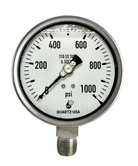 1000 Psi 4″ Pressure Gauge Bottom Connection Glycerin all Stainless 1/2″ MNPT
