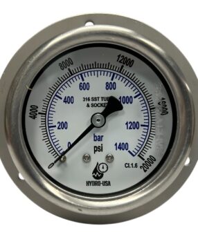 20000 psi front flange pressure gauge 2.5 dial stainless
