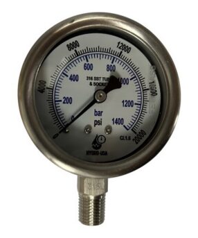 20000 psi pressure gauge 2.5 dial bottom connection stainless